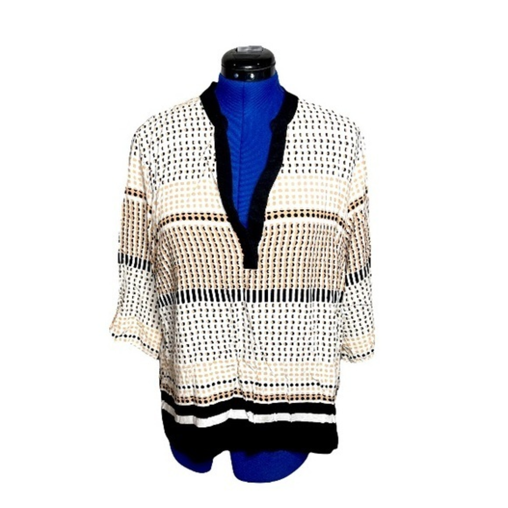 Kenar 2X v neck color block polka dot 3/4‎ length sleeve flowing top